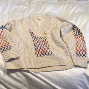 Maeve Cream Multicolor Lambswool  V-Neck Sweater